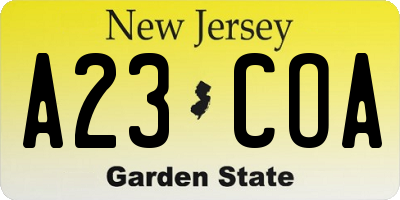 NJ license plate A23COA