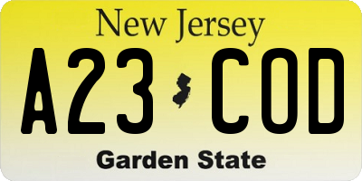 NJ license plate A23COD