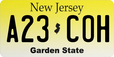 NJ license plate A23COH