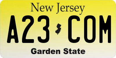 NJ license plate A23COM