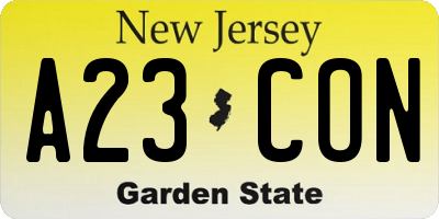NJ license plate A23CON