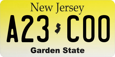 NJ license plate A23COO