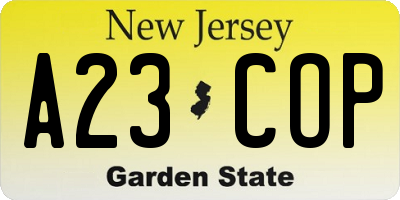 NJ license plate A23COP