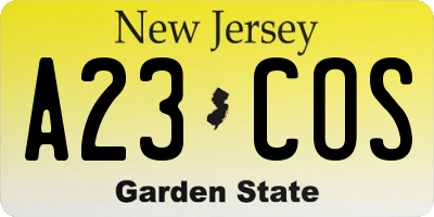 NJ license plate A23COS