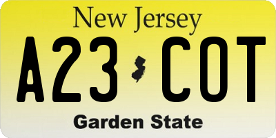 NJ license plate A23COT