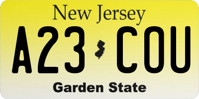 NJ license plate A23COU