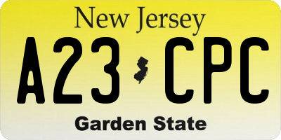 NJ license plate A23CPC
