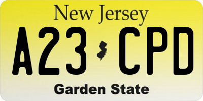 NJ license plate A23CPD