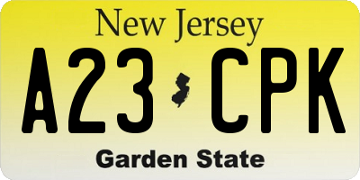 NJ license plate A23CPK