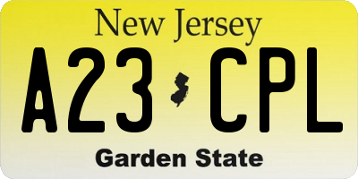 NJ license plate A23CPL