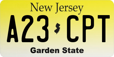 NJ license plate A23CPT