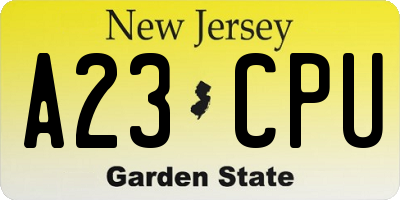 NJ license plate A23CPU