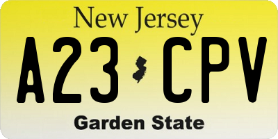 NJ license plate A23CPV