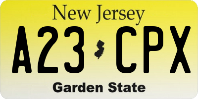NJ license plate A23CPX