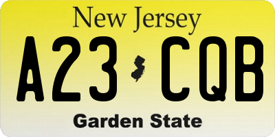 NJ license plate A23CQB