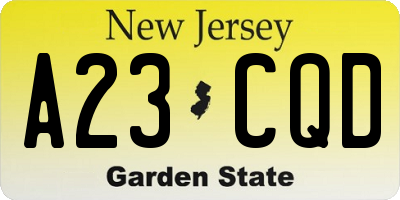 NJ license plate A23CQD