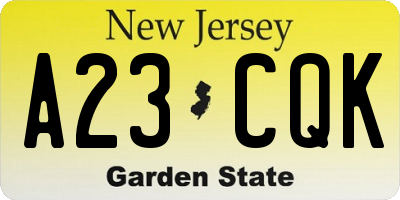 NJ license plate A23CQK