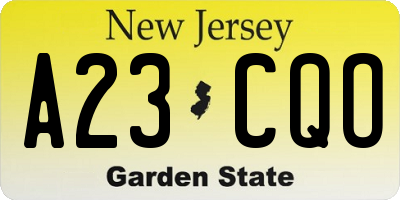 NJ license plate A23CQO