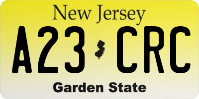 NJ license plate A23CRC