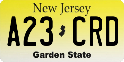 NJ license plate A23CRD