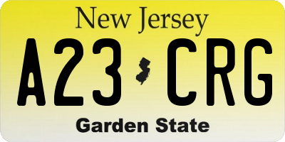 NJ license plate A23CRG