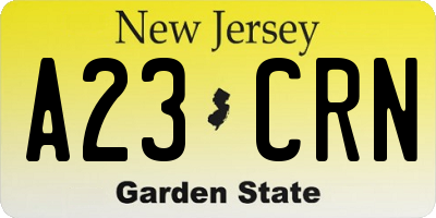 NJ license plate A23CRN
