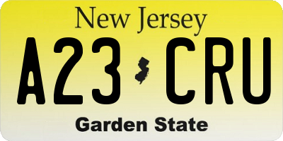 NJ license plate A23CRU
