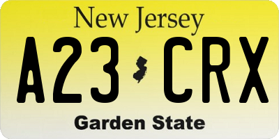NJ license plate A23CRX