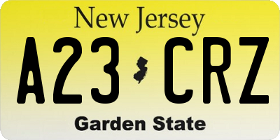 NJ license plate A23CRZ