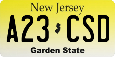 NJ license plate A23CSD