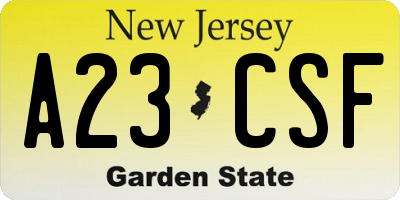 NJ license plate A23CSF