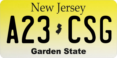 NJ license plate A23CSG
