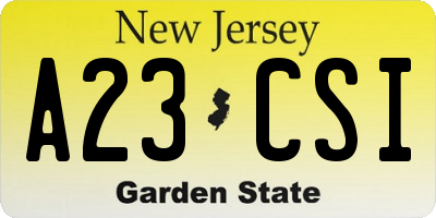 NJ license plate A23CSI