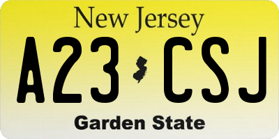 NJ license plate A23CSJ