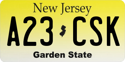 NJ license plate A23CSK