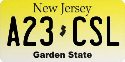 NJ license plate A23CSL