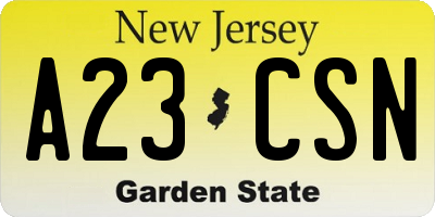 NJ license plate A23CSN