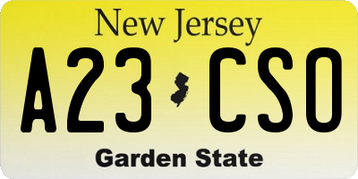 NJ license plate A23CSO