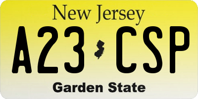 NJ license plate A23CSP