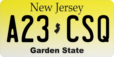 NJ license plate A23CSQ