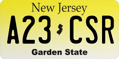 NJ license plate A23CSR