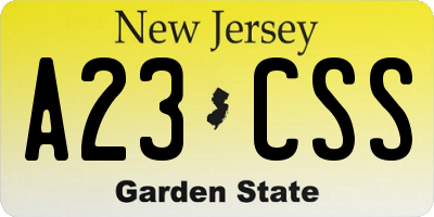 NJ license plate A23CSS