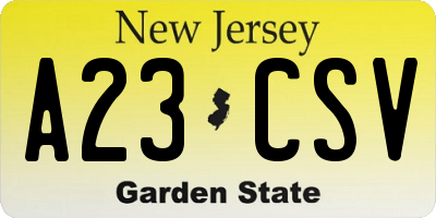 NJ license plate A23CSV