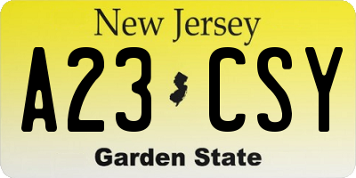 NJ license plate A23CSY