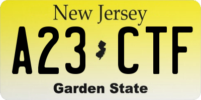 NJ license plate A23CTF