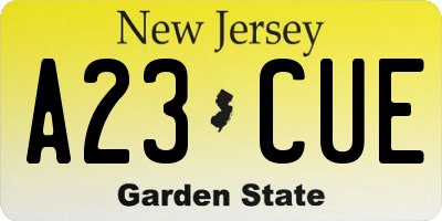 NJ license plate A23CUE