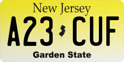 NJ license plate A23CUF