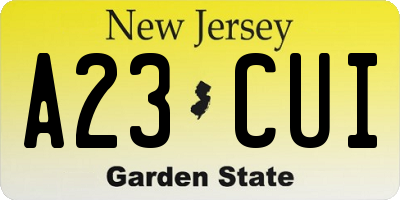 NJ license plate A23CUI