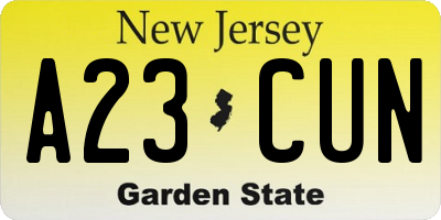 NJ license plate A23CUN