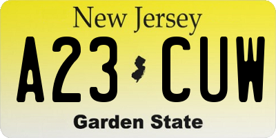 NJ license plate A23CUW